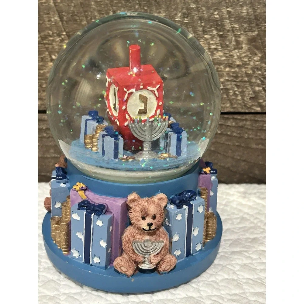 Shalom House Dreidel Musical Snow Globe Music Box Rotating Figurine‎ Works Great